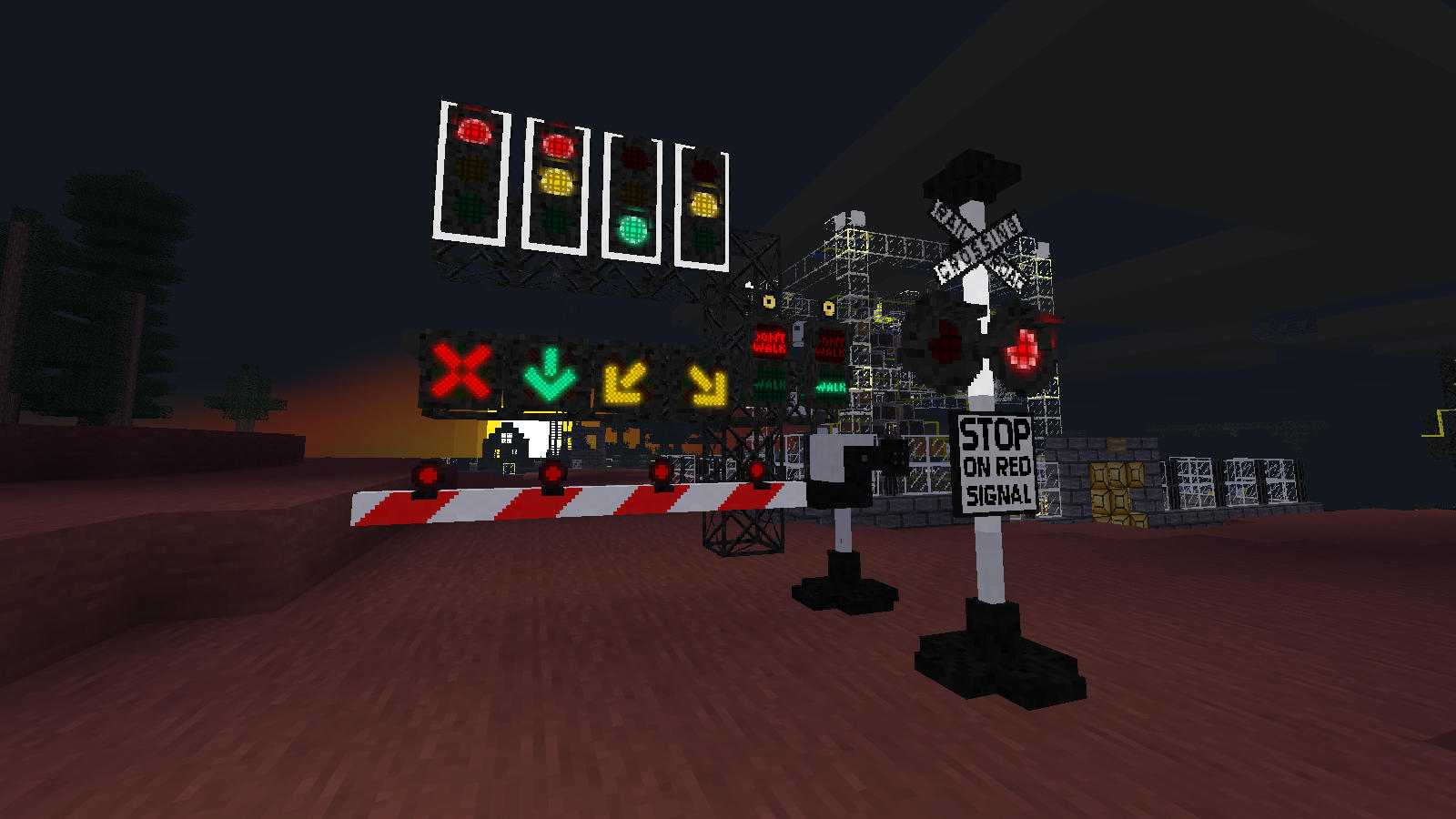 Minetest Infrastructure Mod - sygnalizacja świetlna na bramownicy i rogatka oraz samoczynny system przejazdowy